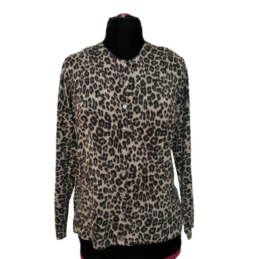 Croft & Barrow Animal Print Long Sleeve Button Front Lightweight Cardigan Large